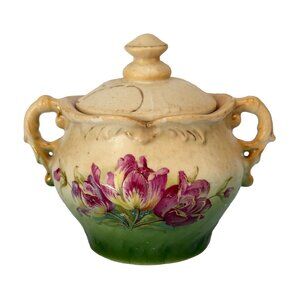 Hand Painted Antique Austrian Sugar Bowl: Floral Pattern